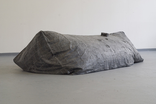 EXHAUSTED ROOM, 2015, fabric, rubber, pigment, pvc, 240x50x90 cm, Installation view: "EN FACE", Halle 71, Berlin, 2015