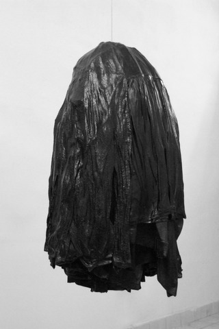 BLACK CLUSTER II, 2014, clothes, wax, steel wire, 96x62x62 cm