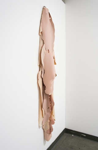 CONTINUOUS BECOMING, 2018, rubber, pigment, talkum, 175x20x20 cm, Installation view: "Pia Mater", 18th Street Arts Center, Los Angeles, 2018